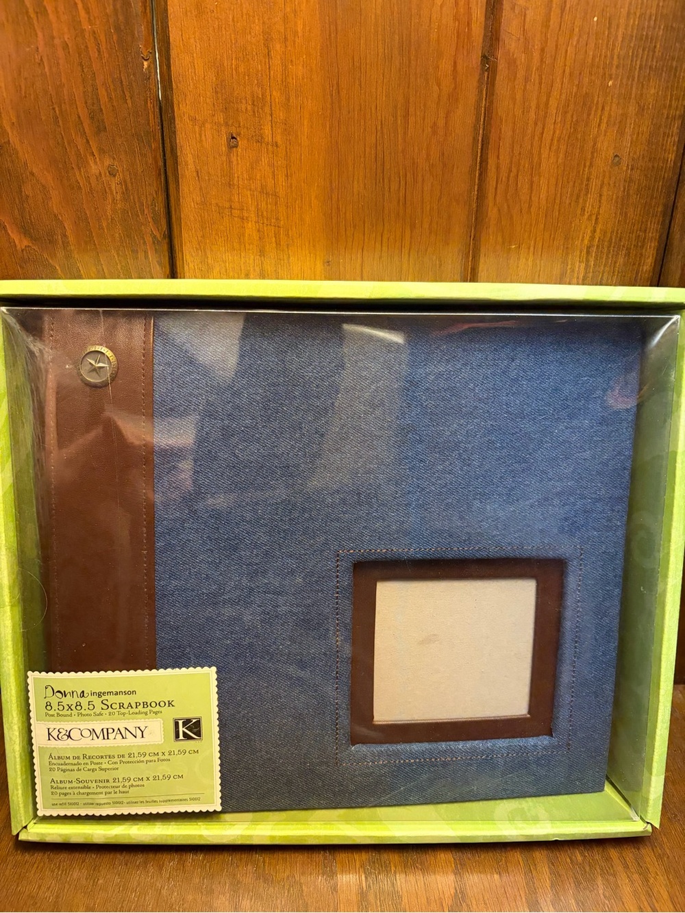 Blue Denim Fabric and Brown Leather Like Accent Scrapbook Album